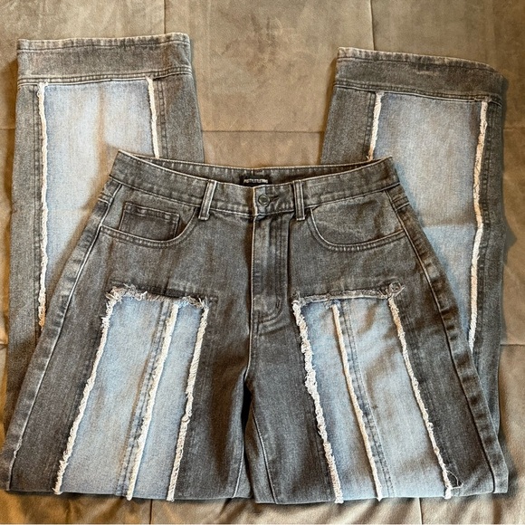 PrettyLittleThing Washed Gray Double Layered Denim Straight Leg Jeans NWT - Picture 1 of 4